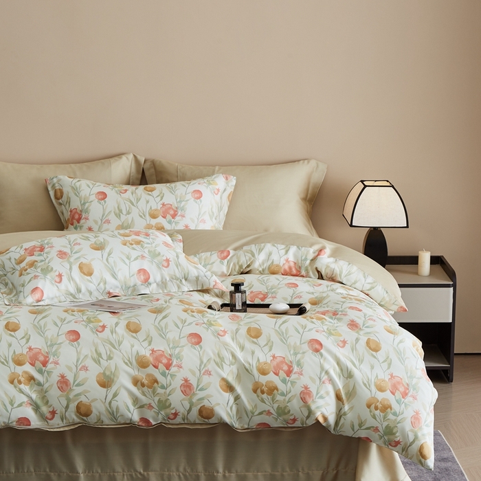 91家纺网 家纺一手货源 找家纺 顾家家居 2025新款莱塞尔兰精天丝印花四件套 丝丝花语