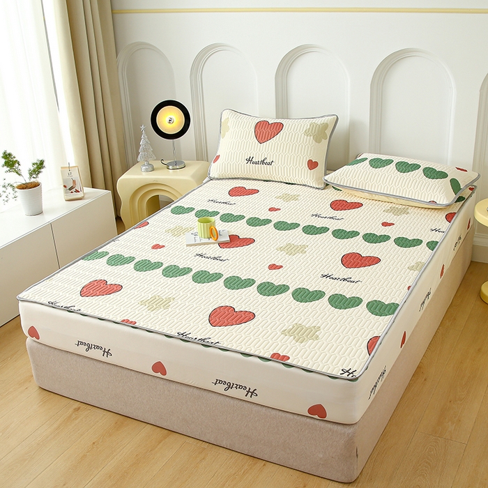 91家纺网 家纺一手货源 找家纺 伊人坊 2025新款A类凉感丝乳胶床笠凉席三件套 彩色心情