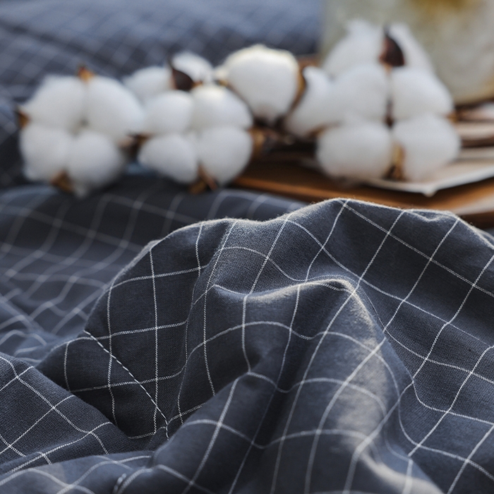 91家纺网 家纺一手货源 找家纺 柠萌家居 2025新款全棉色织水洗棉棉花夏被四件套里外全棉 夏凉被被子被芯 灰小格