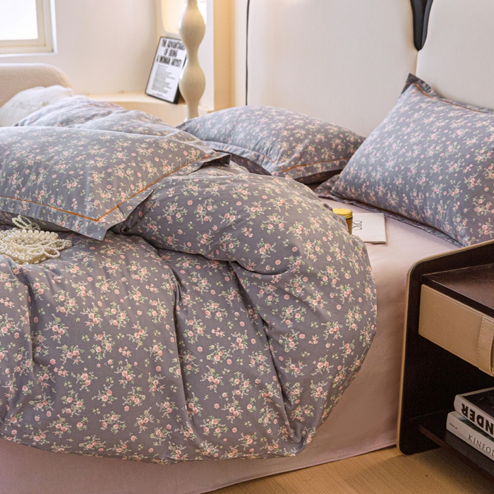 91家纺网 家纺一手货源 找家纺 棉乐町家居 2025新款全棉小清新人字纹四件套 梦幻紫兰