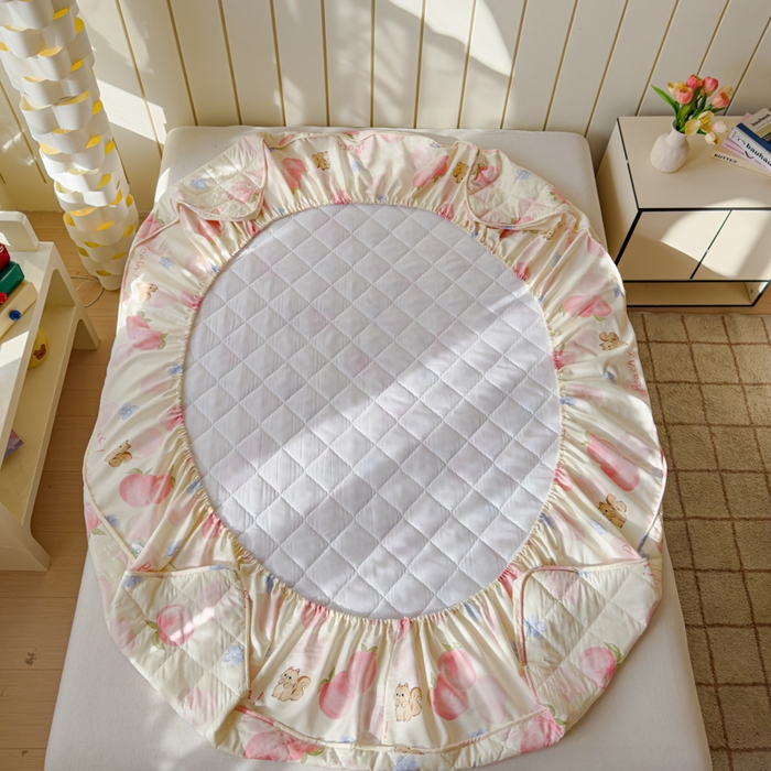 91家纺网 家纺一手货源 找家纺 U品汇 2025新款A类全棉夹棉防水床笠床罩单件隔尿透气床垫加厚防尘可水洗保护套 蜜桃松鼠