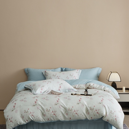 顾家家居 2025新款莱塞尔兰精天丝印花四件套 捻绣