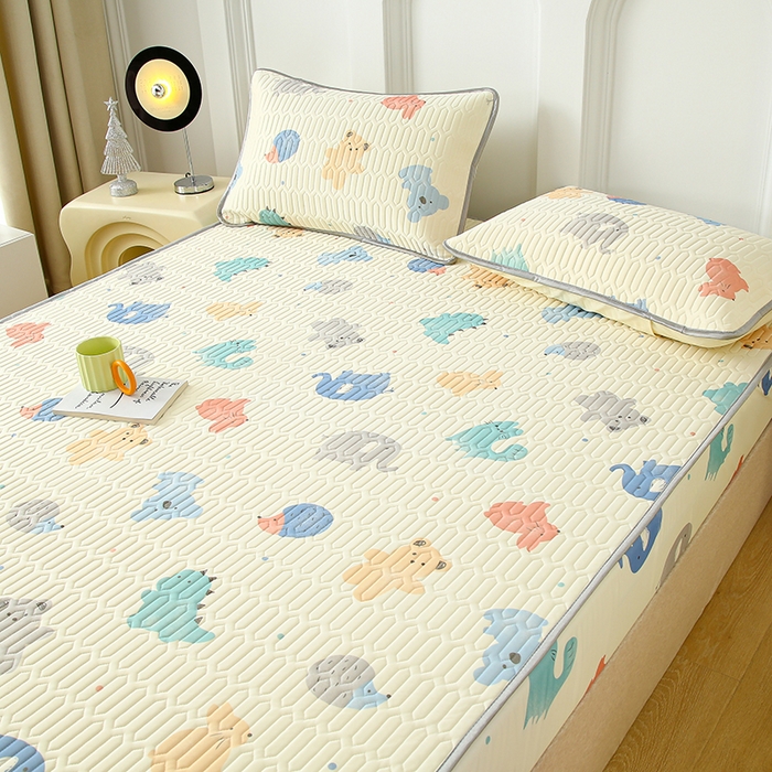 91家纺网 家纺一手货源 找家纺 伊人坊 2025新款A类凉感丝乳胶床笠凉席三件套 动物园