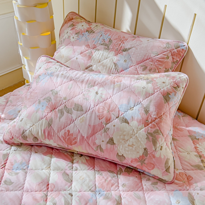 91家纺网 家纺一手货源 找家纺 U品汇 2025新品A类全棉夹棉床盖纯棉100%棉绗缝三件套炕垫褥子13372 G晚色芳莲粉