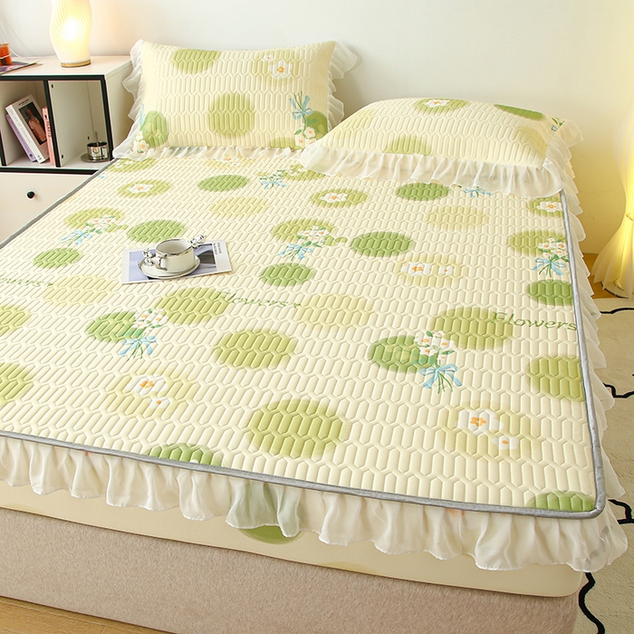 91家纺网 家纺一手货源 找家纺 伊人坊 2025新款A类凉感丝乳胶床笠凉席三件套-花边款 花边-春意盎然