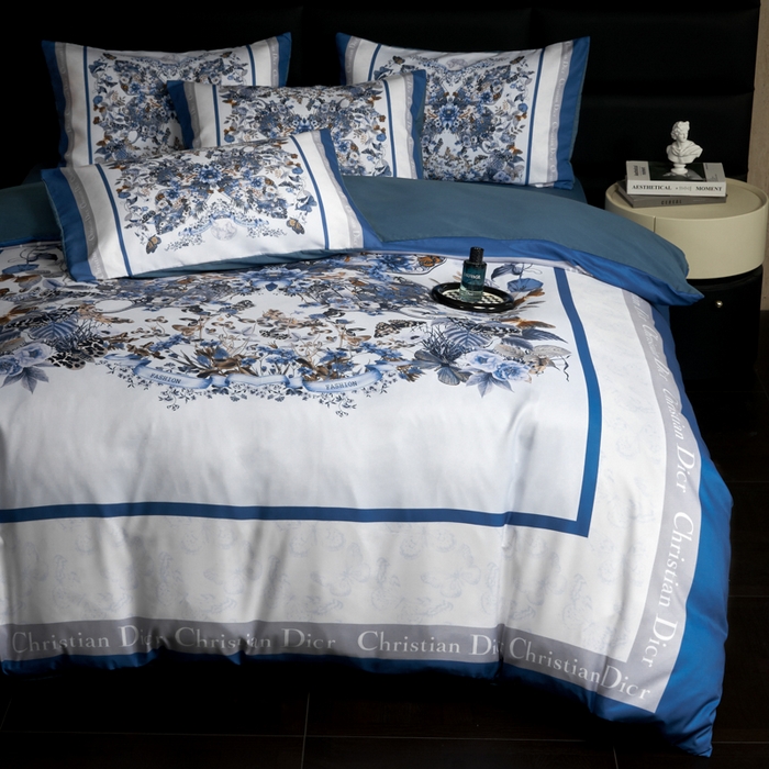 91家纺网 家纺一手货源 找家纺 花沐 2025新款轻奢潮牌亲肤棉纯棉四件套 蓝蝶