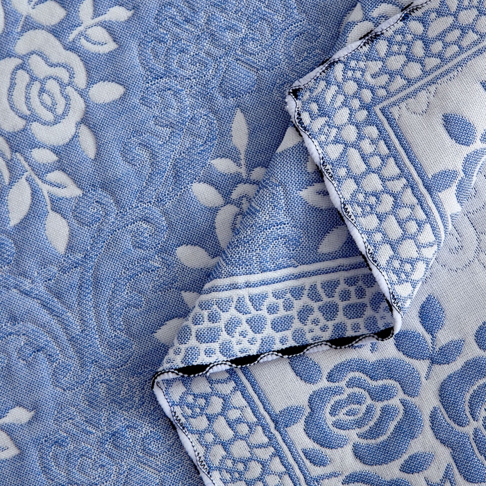 91家纺网 家纺一手货源 找家纺 朴尔家纺-毛巾被 2025新款蜂窝透气提花锁边立体枕巾 手捧蔷薇-蓝