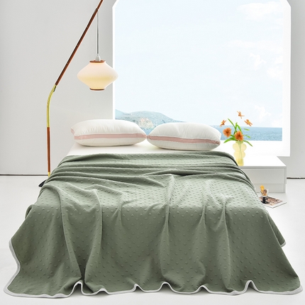 米奈家居 2025全棉针织棉提花多功能盖毯 莱茵绿