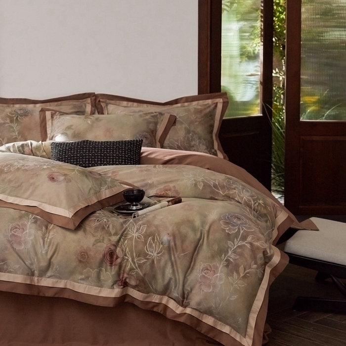 91家纺网 家纺一手货源 找家纺 由丽家纺 2025新款数码印花四件套 素芳-桔