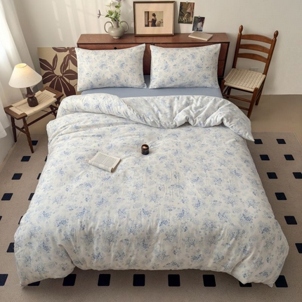 典曼家纺 2025新款双层纱小清新印花四件套-床拍 浮绘花影