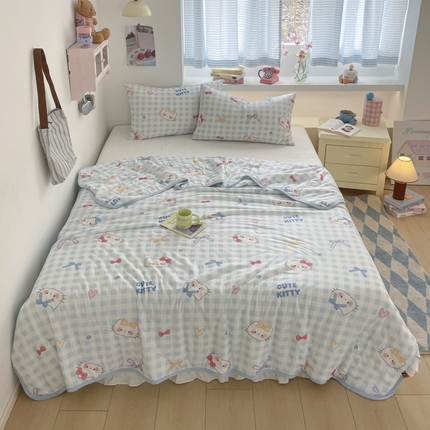 桃子家居  2025新款A类高品质牛奶针织棉软糯大豆夏被 针织棉-蓝格猫咪