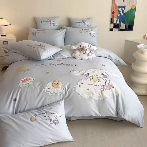 91家纺网 家纺一手货源 找家纺 绒棉世家 2025绒棉世家新款全棉水洗棉贴布绣专版四件套 玉贵狗