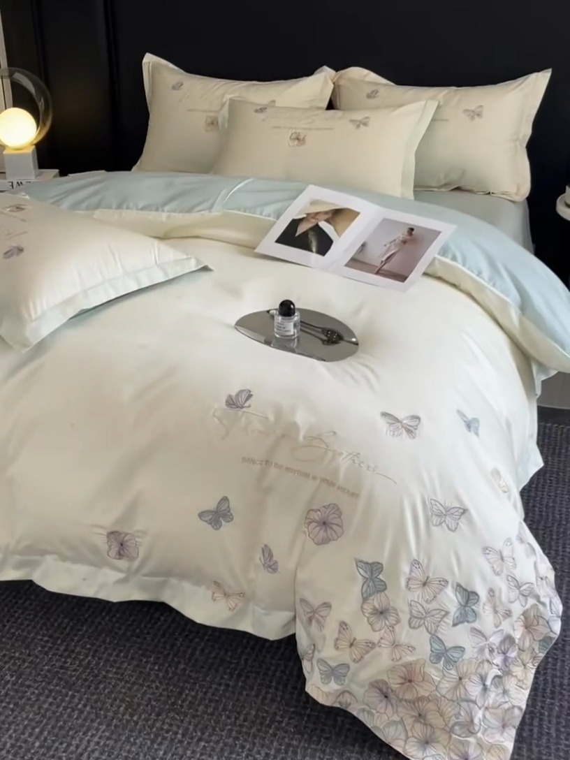 91家纺网 家纺一手货源 找家纺 （总）欧乐蒂 2025新款A类亲肤棉刺绣四件套-蝶舞