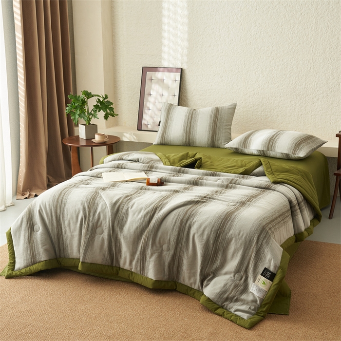 91家纺网 家纺一手货源 找家纺 2025新款全棉色织大提花棉花夏凉被 被子被芯 西雅-绿