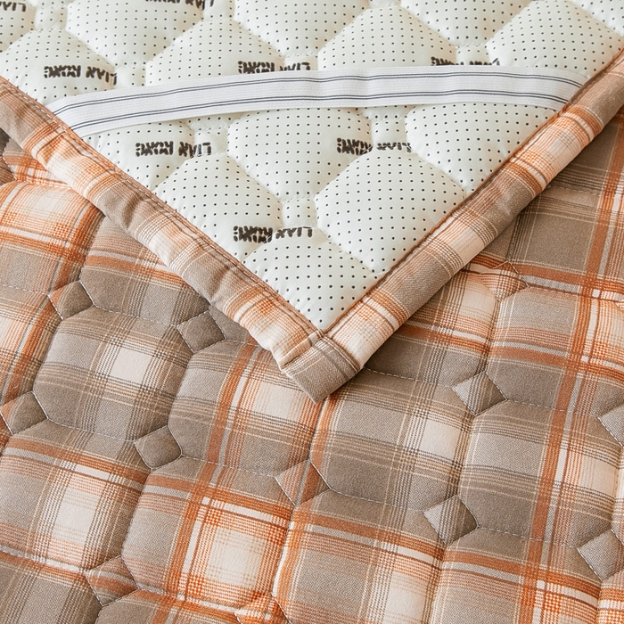 91家纺网 家纺一手货源 找家纺 恋绒家纺 2025新款无印风床褥床护垫宿舍床垫亲肤水洗棉软床垫 灰黄格