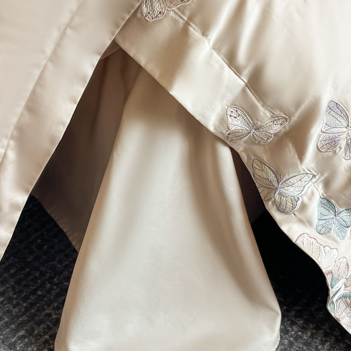 91家纺网 家纺一手货源 找家纺 欧乐蒂 2025新款A类亲肤棉刺绣四件套-蝶舞 蝶舞-金咖