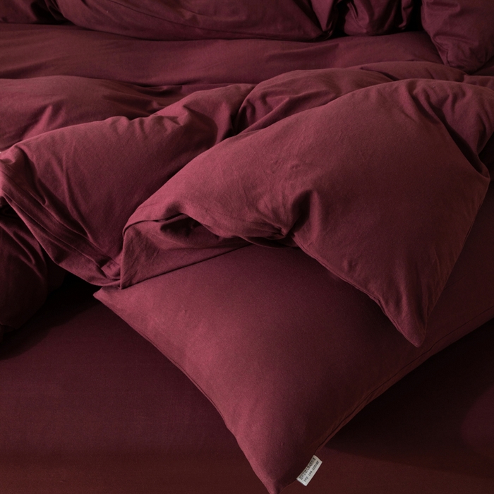 91家纺网 家纺一手货源 找家纺 梦可莱家居 2025春夏新品全棉针织棉纯色系列 安哥拉红