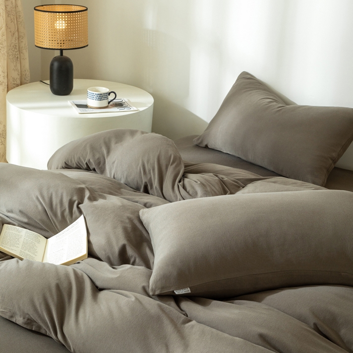 91家纺网 家纺一手货源 找家纺 梦可莱家居 2025春夏新品全棉针织棉纯色系列 烟灰