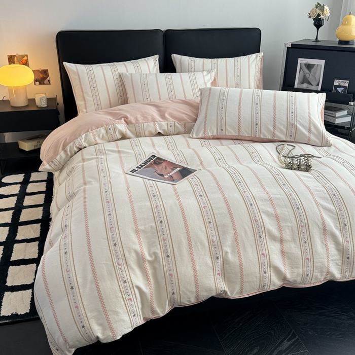 91家纺网 家纺一手货源 找家纺 简宜家居（朝初家纺） 2025新款40支全棉提花四件套（简川-星辰系列） 星辰-樱花粉