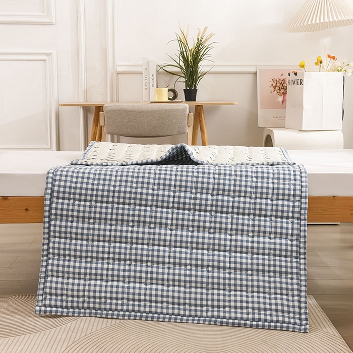 91家纺网 家纺一手货源 找家纺 恋绒家纺 无印风高低床学生床褥水洗棉宿舍上下铺软床垫 蓝小格