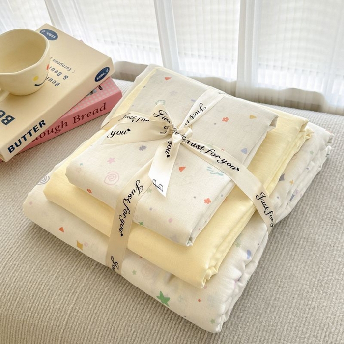 91家纺网 家纺一手货源 找家纺 2025新款双层纱印花卡通四件套-叠拍 星星点点