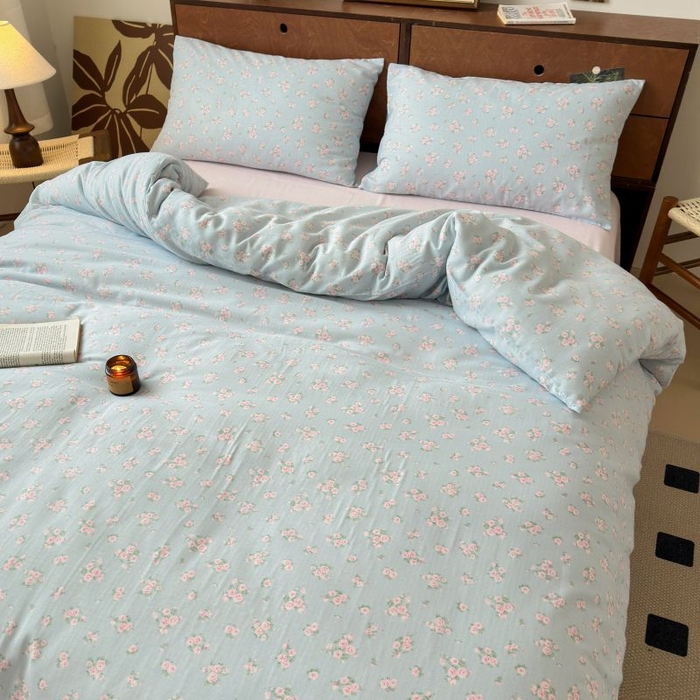 91家纺网 家纺一手货源 找家纺 典曼家纺 2025新款双层纱小清新印花四件套-床拍 初夏