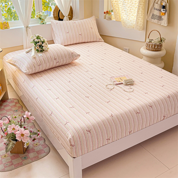 91家纺网 家纺一手货源 找家纺 名兮家居 2025新款全棉双层纱床笠 双层纱-蝴蝶结