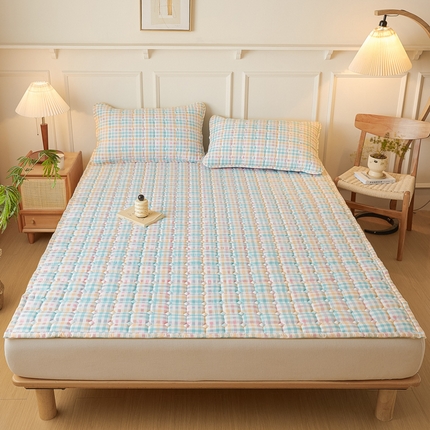 恋绒家纺 2025新款无印风床褥床护垫宿舍床垫亲肤水洗棉软床垫 粉蓝格