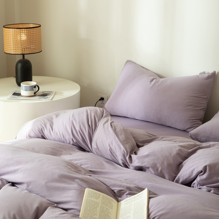 91家纺网 家纺一手货源 找家纺 梦可莱家居 2025春夏新品全棉针织棉纯色系列 梦幻紫