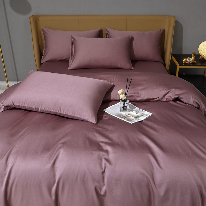 91家纺网 家纺一手货源 找家纺 晶缦家纺 2025新款全棉纯棉50支双股贡缎长绒棉纯色多规格四件套 绮芸-帛咖色