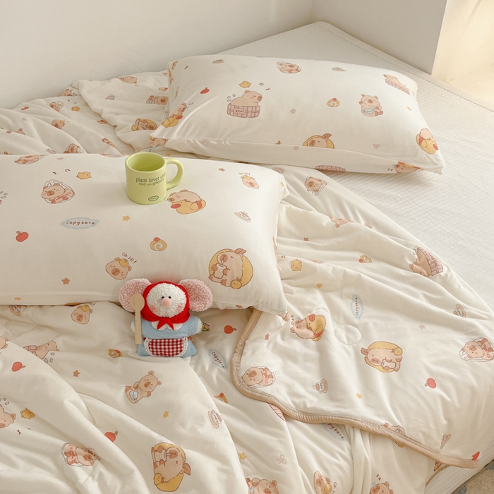 91家纺网 家纺一手货源 找家纺 桃子家居  2025新款A类高品质牛奶针织棉软糯大豆夏被 针织棉-可爱小豚鼠