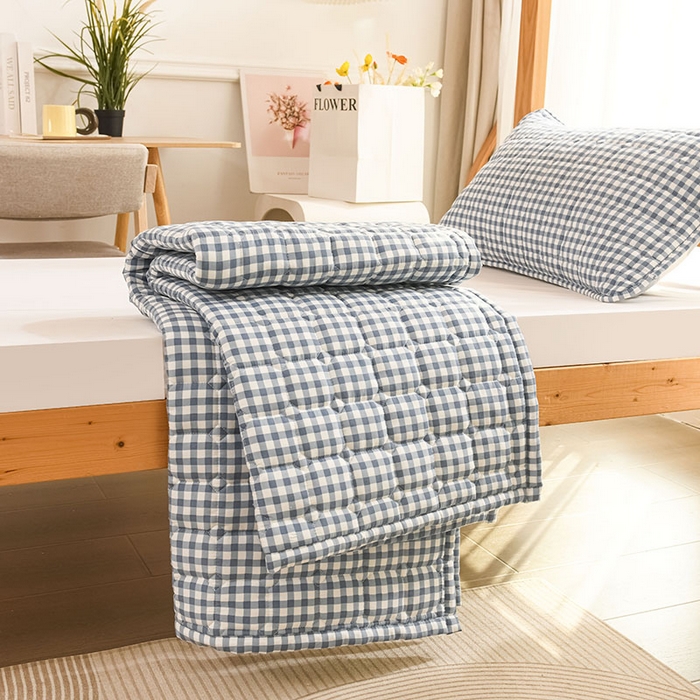 91家纺网 家纺一手货源 找家纺 恋绒家纺 无印风高低床学生床褥水洗棉宿舍上下铺软床垫 蓝小格