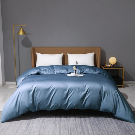 晶缦家纺 2025新款全棉纯棉50支双股贡缎长绒棉纯色单品被套 绮芸-天青蓝 