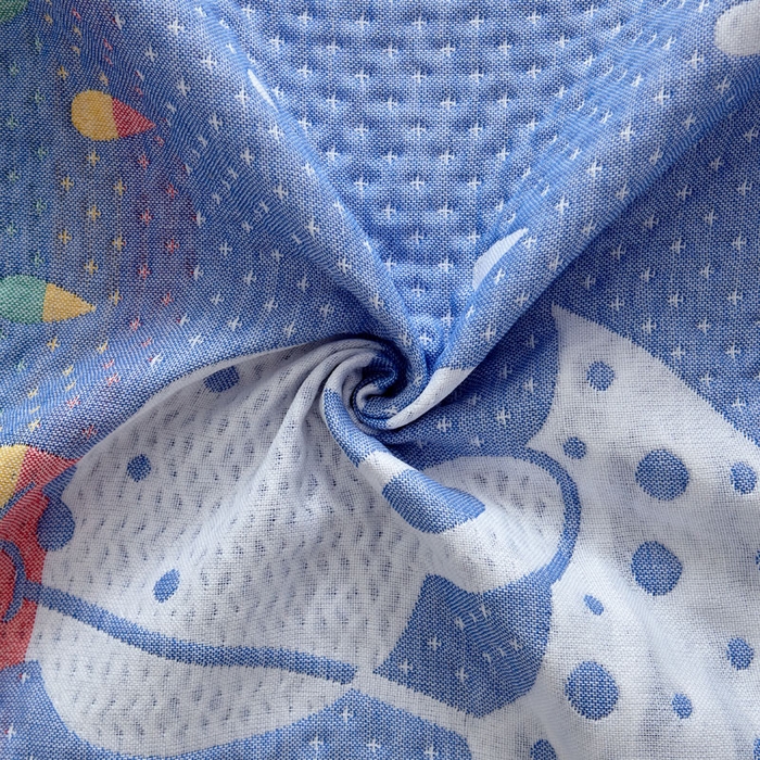 91家纺网 家纺一手货源 找家纺 朴尔家纺-毛巾被 2025新款蜂窝透气提花锁边立体枕巾 雨中兔-蓝