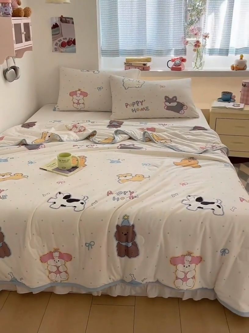 91家纺网 家纺一手货源 找家纺 桃子家居  2025新款A类高品质牛奶针织棉软糯大豆夏被 针织棉-欢乐颂