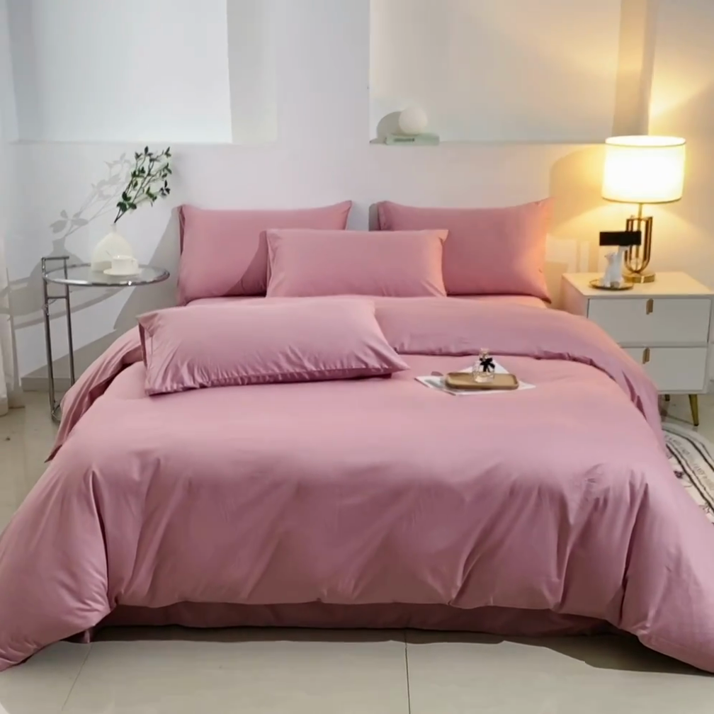 91家纺网 家纺一手货源 找家纺 晶缦家纺 2025新款喷气全棉13376纯棉斜纹纯色多规格四件套-沐兰 沐兰-脏脏粉