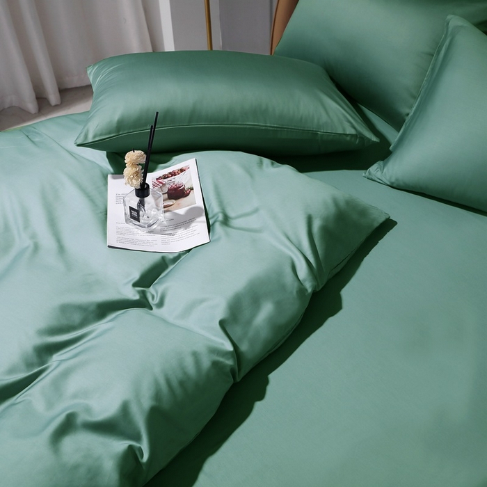 91家纺网 家纺一手货源 找家纺 晶缦家纺 2025新款全棉纯棉50支双股贡缎长绒棉纯色多规格四件套 绮芸-橄榄绿
