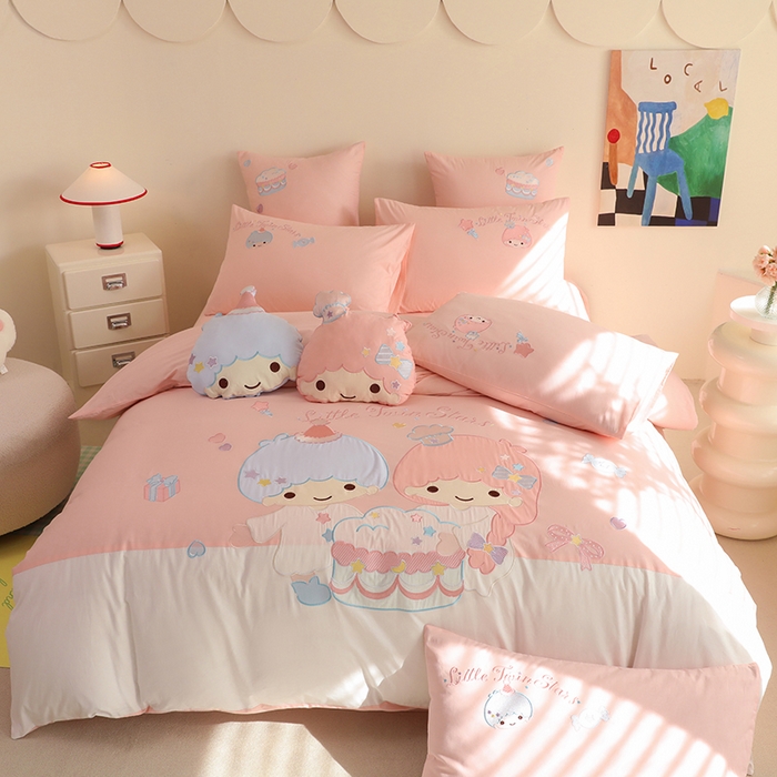 91家纺网 家纺一手货源 找家纺 绒棉世家 2025绒棉世家新款全棉水洗棉贴布绣专版四件套 双子星