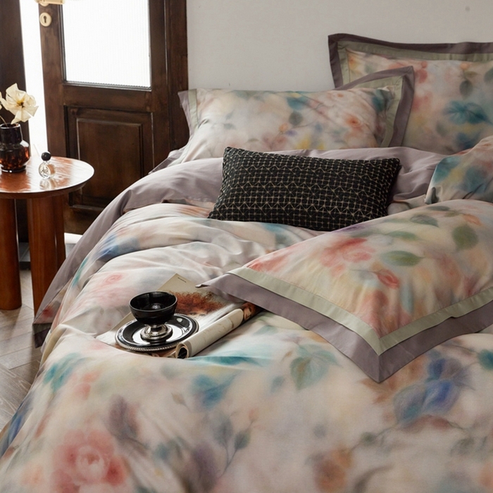 91家纺网 家纺一手货源 找家纺 由丽家纺 2025新款数码印花四件套 花芳霞-绿