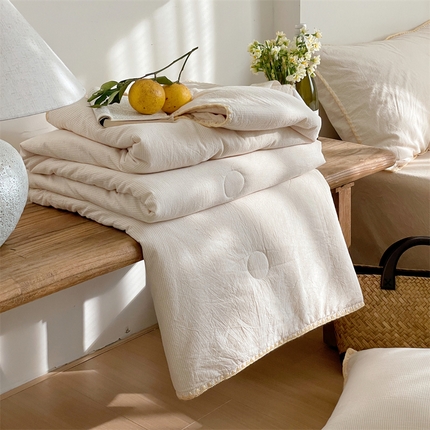 91家纺网 家纺一手货源 找家纺 被窝 2025新款全棉色织水洗棉夏被贝壳边大豆夏被空调被全棉夏凉被 细条纹米