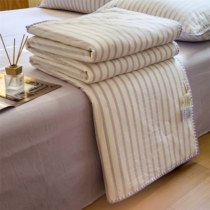 91家纺网 家纺一手货源 找家纺 被窝 2025新款全棉色织水洗棉夏被贝壳边大豆夏被空调被全棉夏凉被 野原-紫