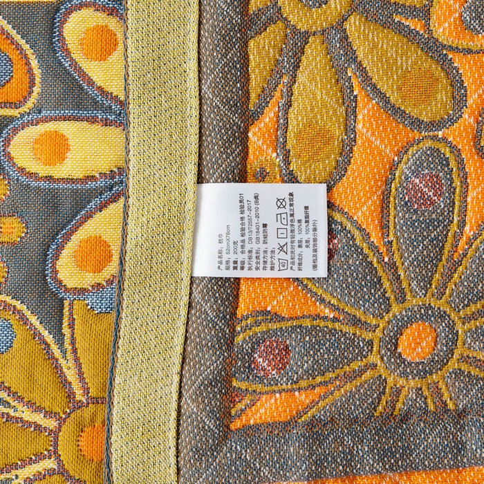 91家纺网 家纺一手货源 找家纺 朴尔家纺-毛巾被 2025新款全棉四层纱布色织提花宽边时尚枕巾 繁花似锦-黄