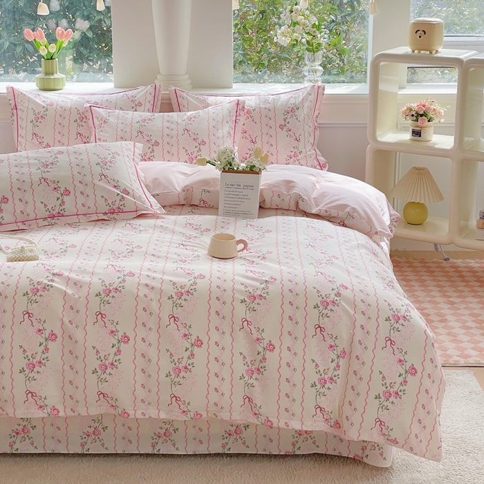 91家纺网 家纺一手货源 找家纺 铭博家纺 2025新款直播爆款100%全棉吊边一字绣工艺款13070印花全棉四件套 潮汐心语