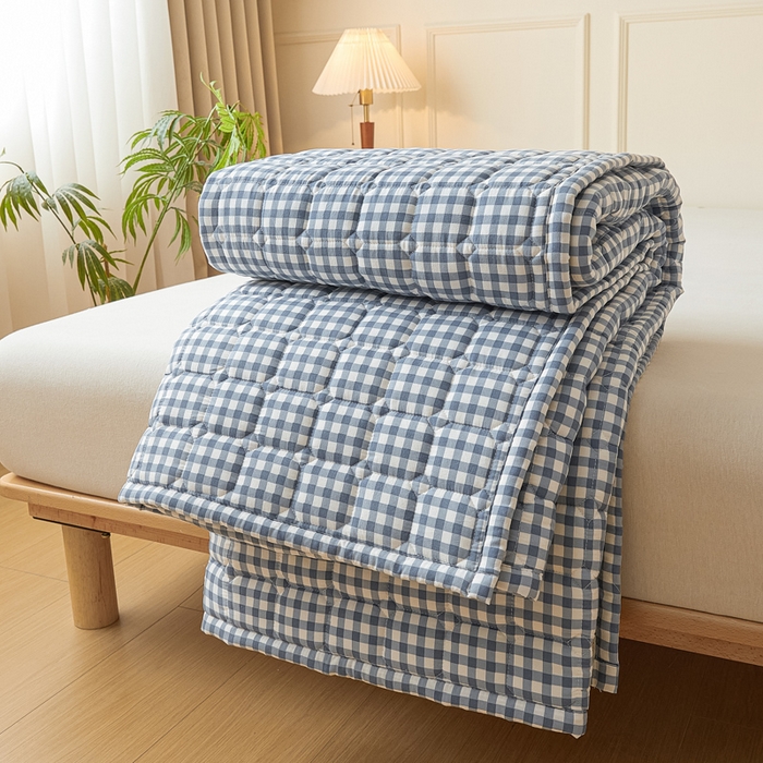 91家纺网 家纺一手货源 找家纺 恋绒家纺 2025新款无印风床褥床护垫宿舍床垫亲肤水洗棉软床垫 蓝小格