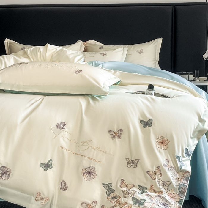 91家纺网 家纺一手货源 找家纺 （总）欧乐蒂 2025新款A类亲肤棉刺绣四件套-蝶舞