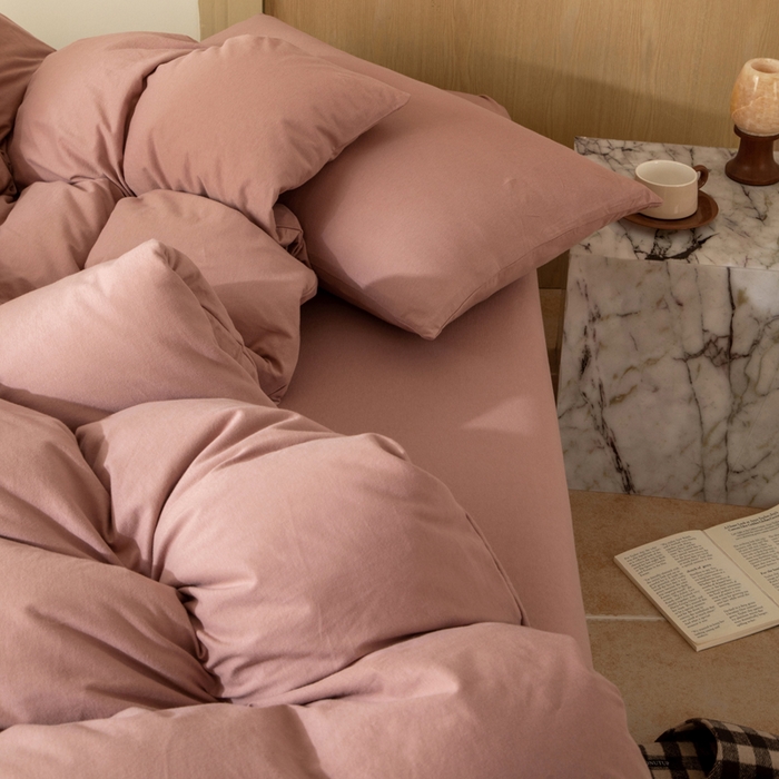 91家纺网 家纺一手货源 找家纺 梦可莱家居 2025春夏新品全棉针织棉纯色系列 树莓粉