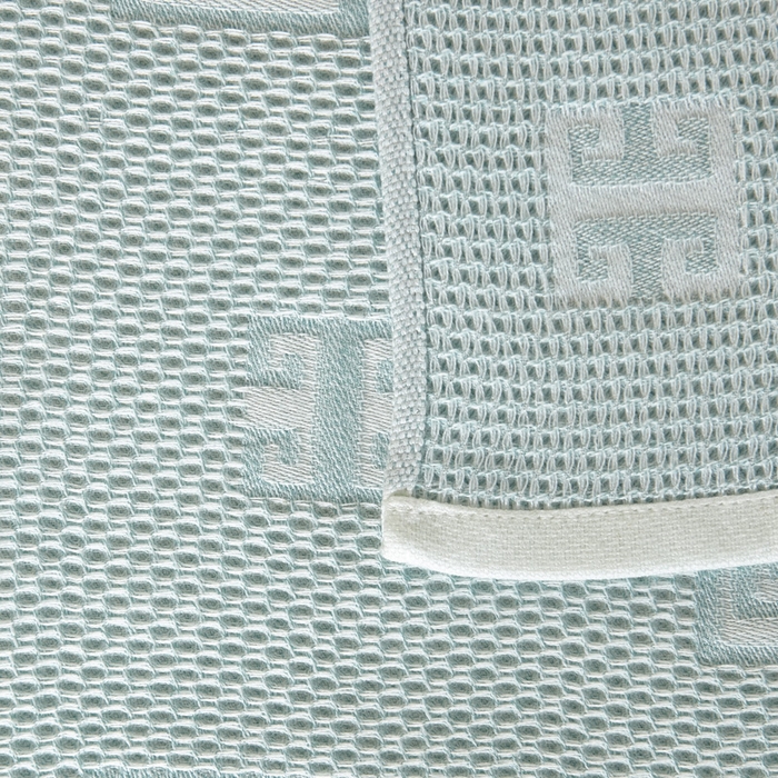 91家纺网 家纺一手货源 找家纺 朴尔家纺-毛巾被 2025新款全棉纱布蜂窝结构系列枕巾 魔方印-水绿