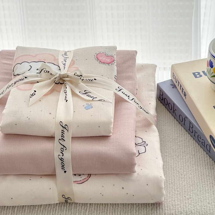 91家纺网 家纺一手货源 找家纺 2025新款双层纱印花卡通四件套-叠拍 乖乖狗