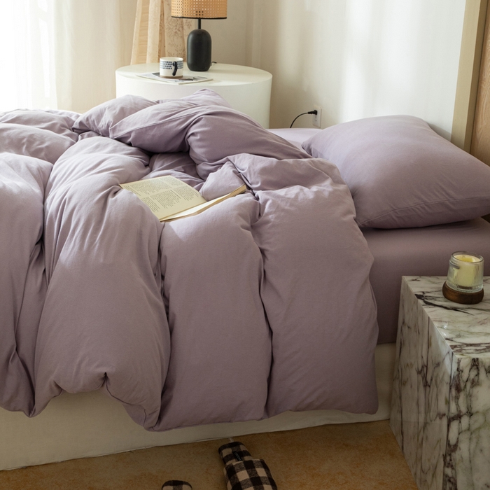 91家纺网 家纺一手货源 找家纺 梦可莱家居 2025春夏新品全棉针织棉纯色系列 梦幻紫