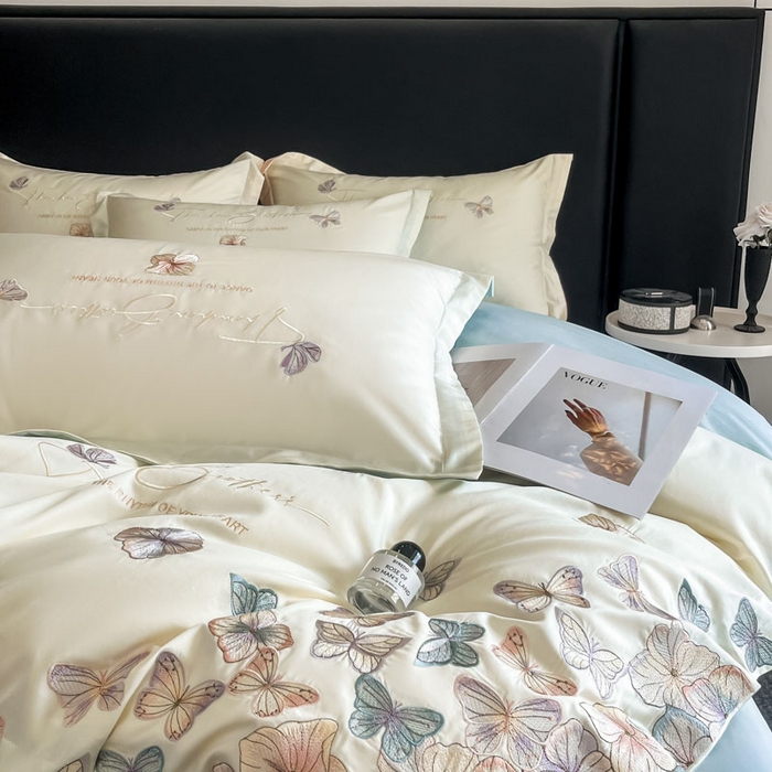 91家纺网 家纺一手货源 找家纺 （总）欧乐蒂 2025新款A类亲肤棉刺绣四件套-蝶舞